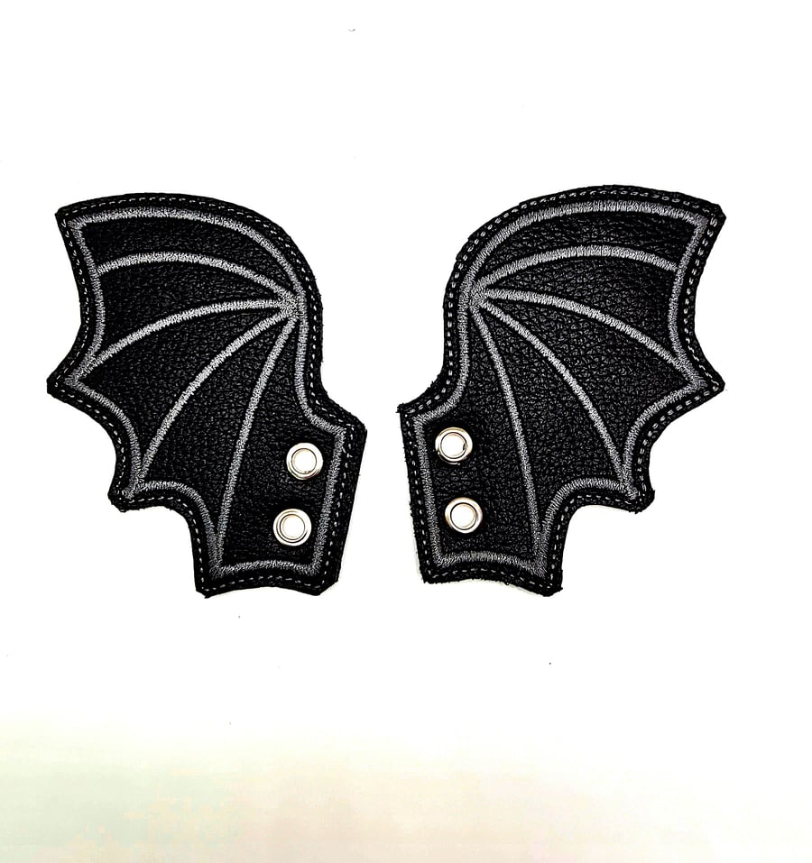 Bat Wings For Boots or Shoes Embellishment Embroidered Accessories Black