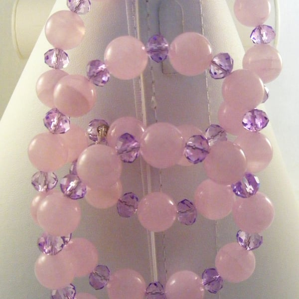 Pink and Purple Gemstone and Crystal Bracelet