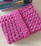 Granny Square Book Sleeve - Book Wrap -  Dark Pink Crocheted Book Sleeve - Image 4