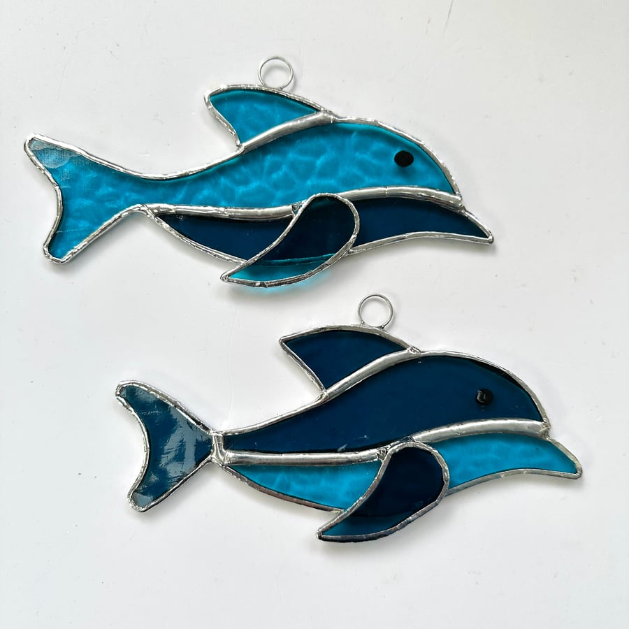 Stained Glass Dolphin Suncatcher - Hanging Window Decoration 