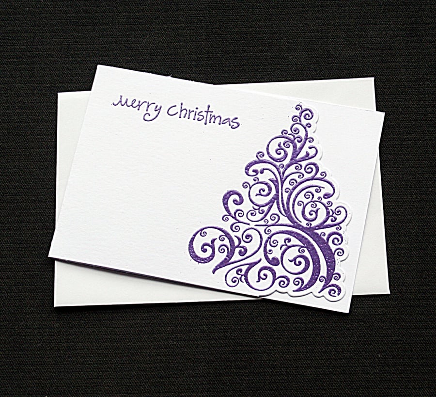 Merry Christmas Tree - Purple - Handcrafted Christmas Card - dr18-0059