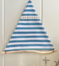SAILING BOAT hanging decoration - medium size, blue and white stripes