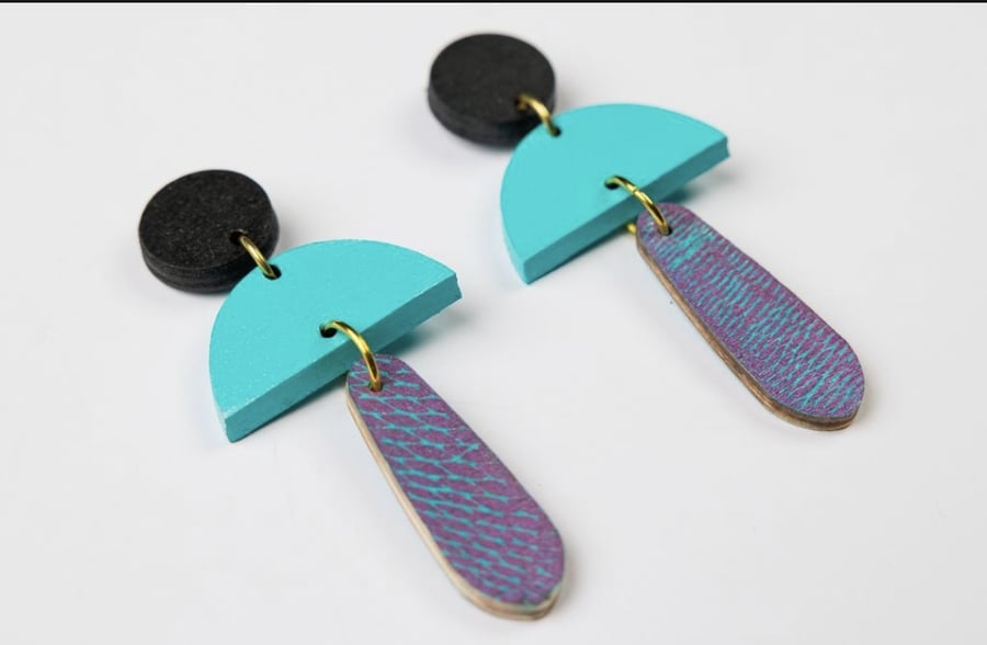 Colourful wooden statement earrings (The Dunstone earrings) 