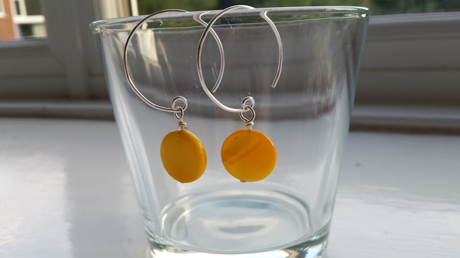 Yellow Shell Disc and Hoop Earrings