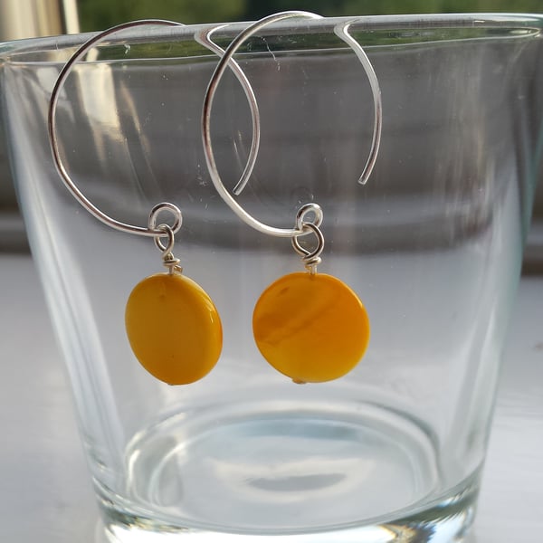 Yellow Shell Disc and Hoop Earrings