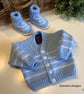Hand Knitted  Baby Boys Cardigan & Booties Set 0-3 months 