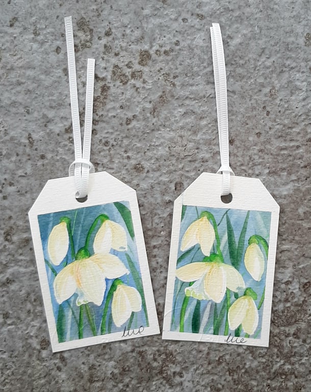 Snowdrops. Two Handpainted Gift Tags