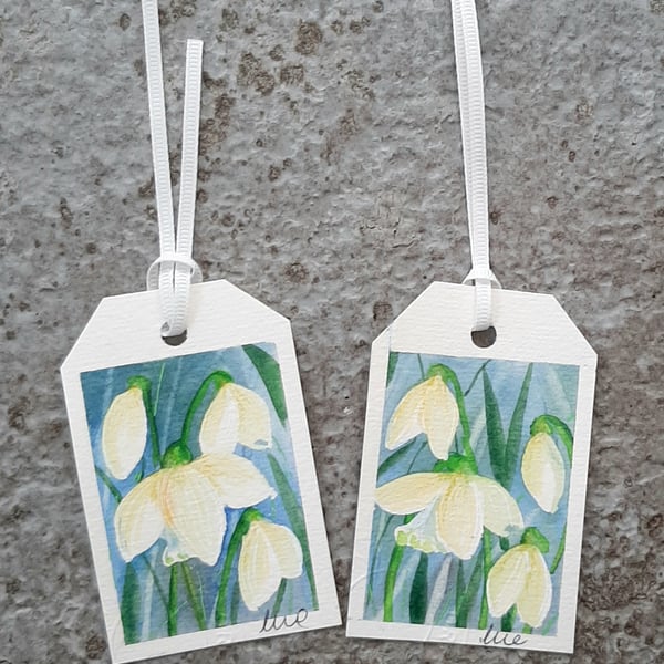 Snowdrops. Two Handpainted Gift Tags