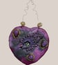 Purple dragon eye heart wall hanging handmade fantasy gothic sculpture 19x36cm - Image 1