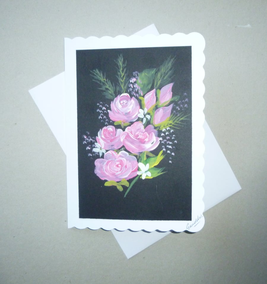 hand painted blank floral card (  ref FA 412 T4 )