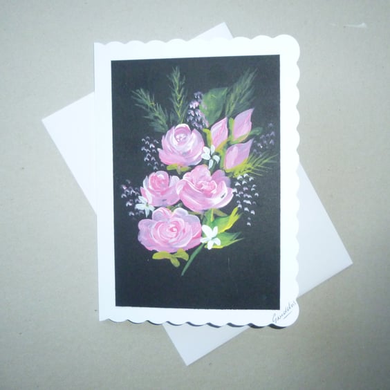 hand painted blank floral card (  ref FA 412 T4 )