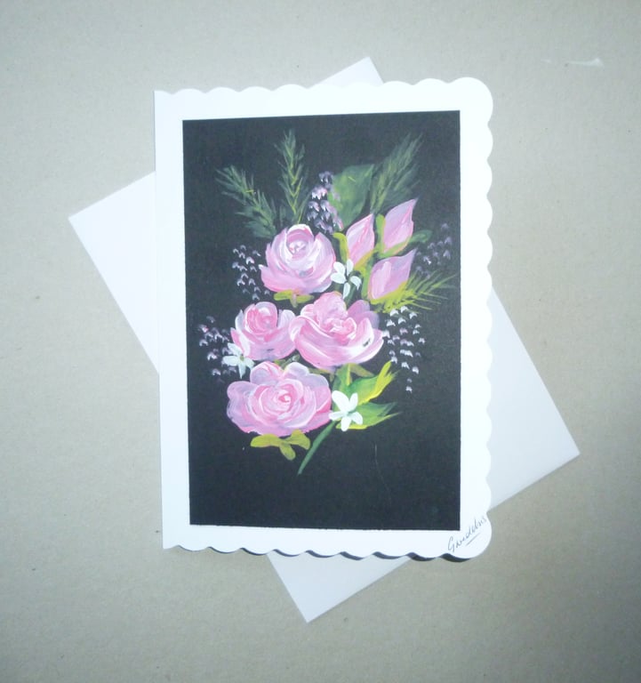 hand painted blank floral card (  ref FA 412 T4 )