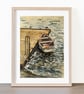 Boat on Cornish Lake Original Watercolour Painting Mounted - Image 2