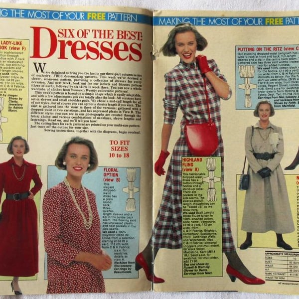 A multi-size sewing pattern for women's dresses in 6 styles (Woman's Weekly)