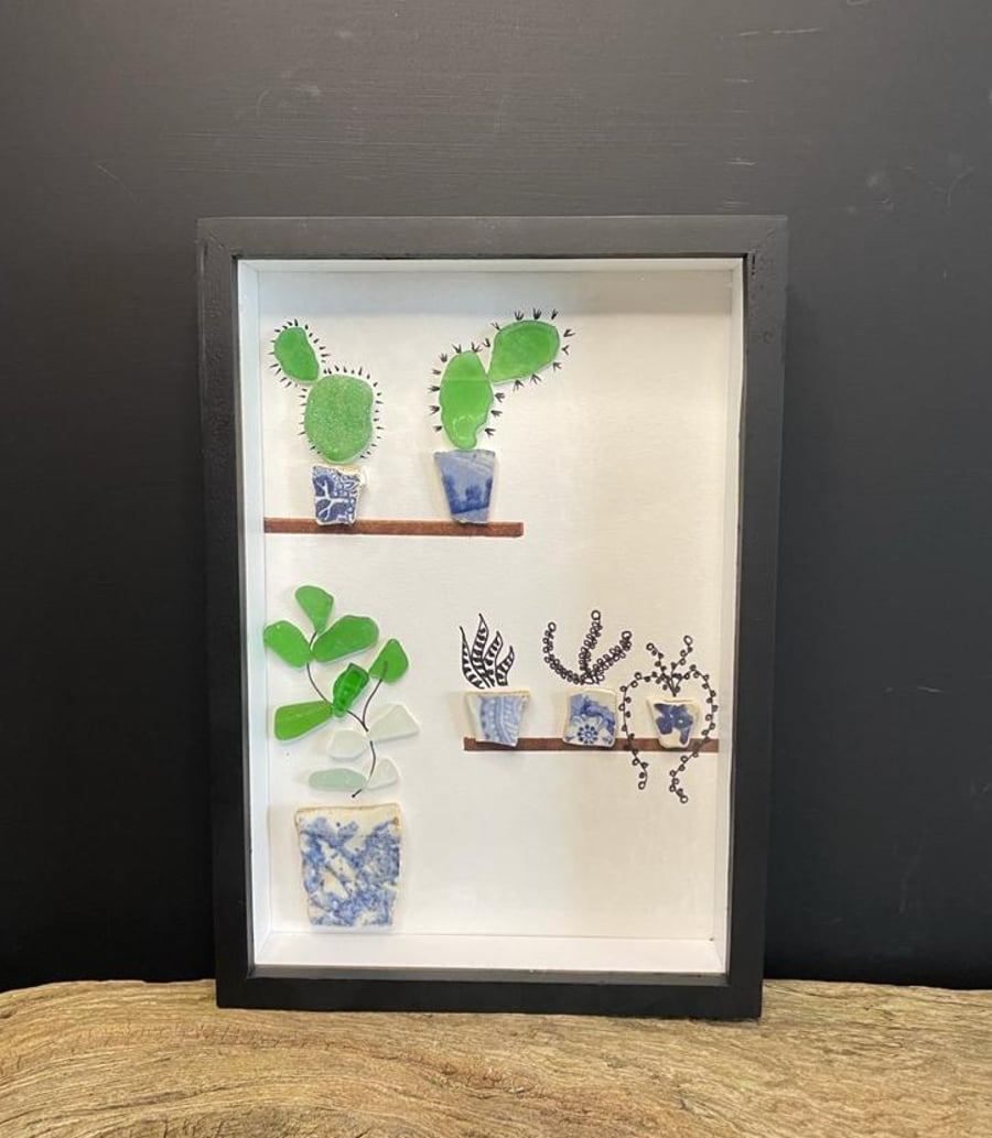Sea Glass Picture Cactus Plants 