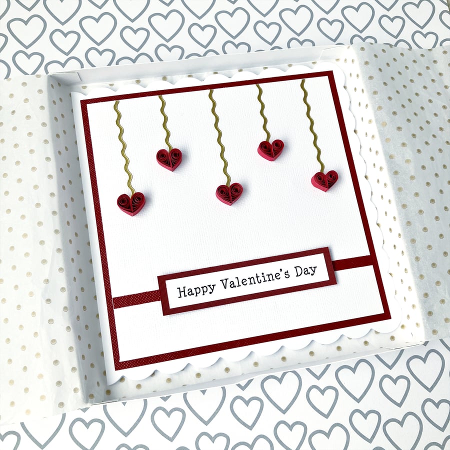 Valentine card - quilled hearts - boxed option