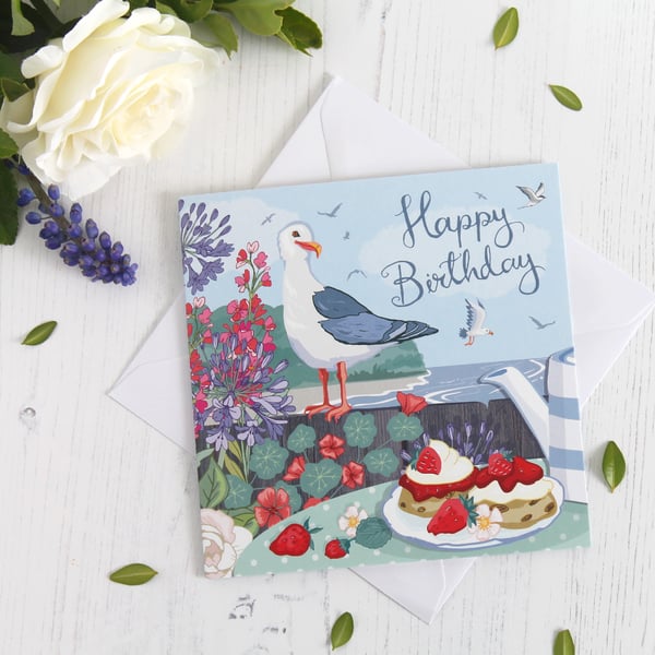 Seagull and Cream Tea Birthday Card