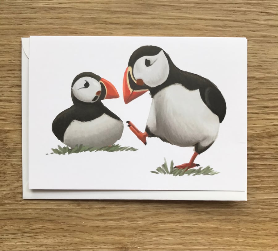 Puffins blank greeting card