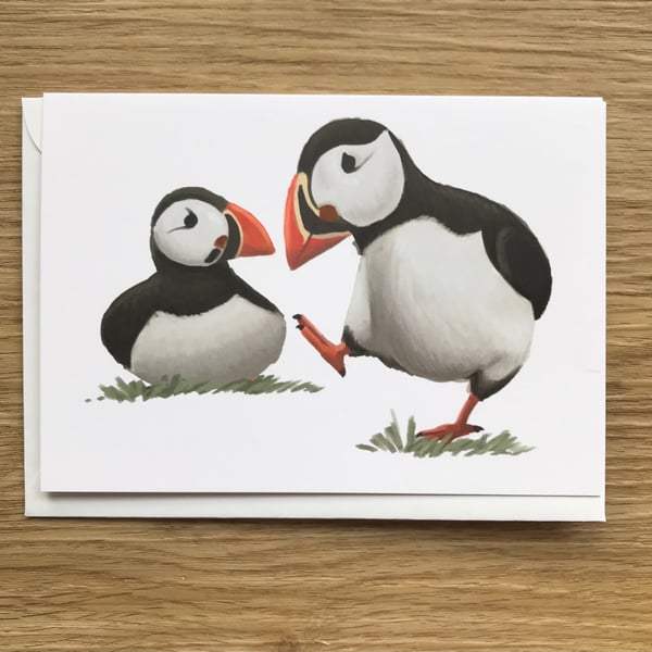 Puffins blank greeting card