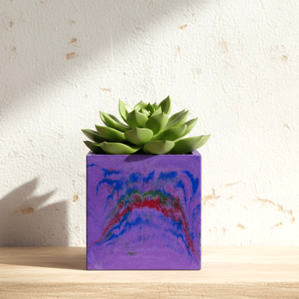 Lilac Square Plant Pot 10 cm Marbled Indoor Planter Northern Lights Design