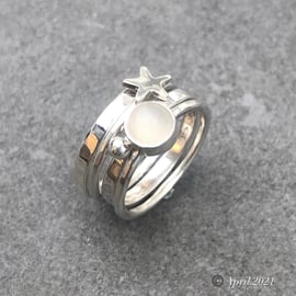 Moonstone Stack Ring, silver stack ring, star ring, celestial ring, stack ring, 