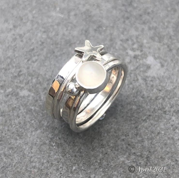 Moonstone Stack Ring, silver stack ring, star r... - Folksy