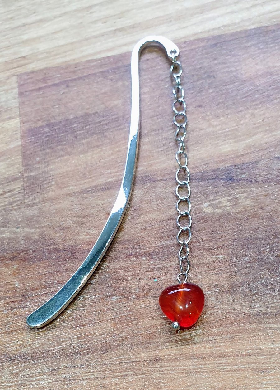 Silver-Plated Bookmark with Gemstone Heart on a Chain