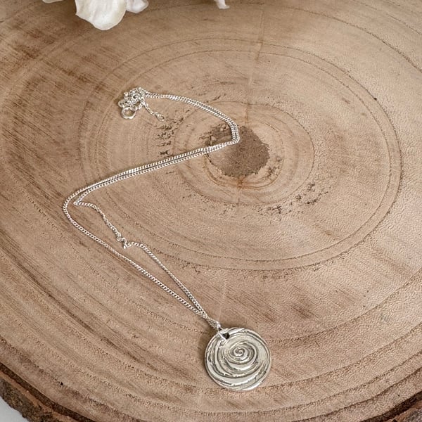 Handmade Fine Silver Circle Pendant with Swirl Effect