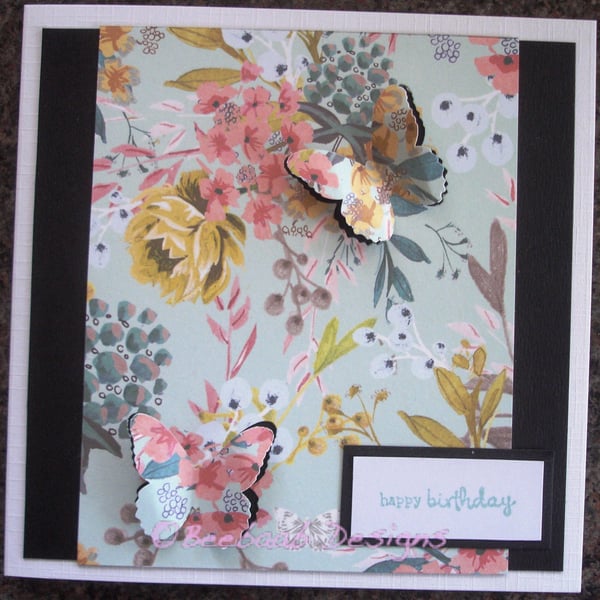 Handmade flowers and butterflies birthday card