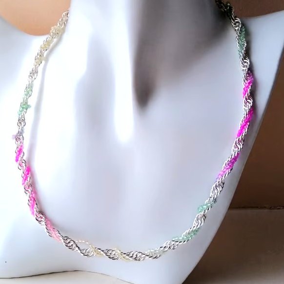 Silver Chainmaille Chain And Pastel Rainbow Crystal Twist 17-19 Inch