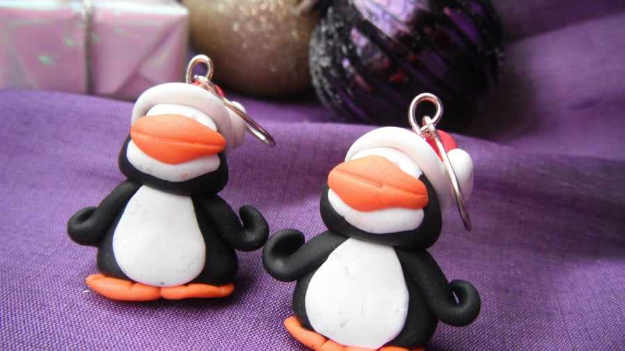 Christmas Novelty Fimo Earrings PENGUINS