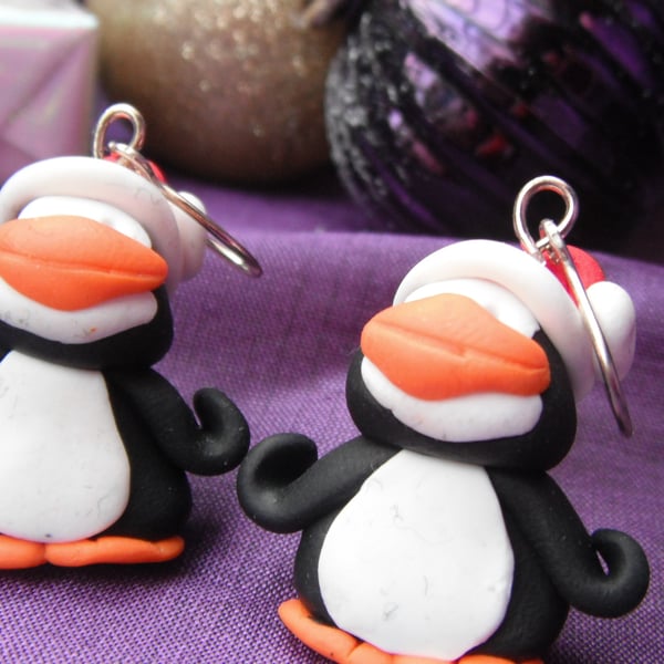 Christmas Novelty Fimo Earrings PENGUINS