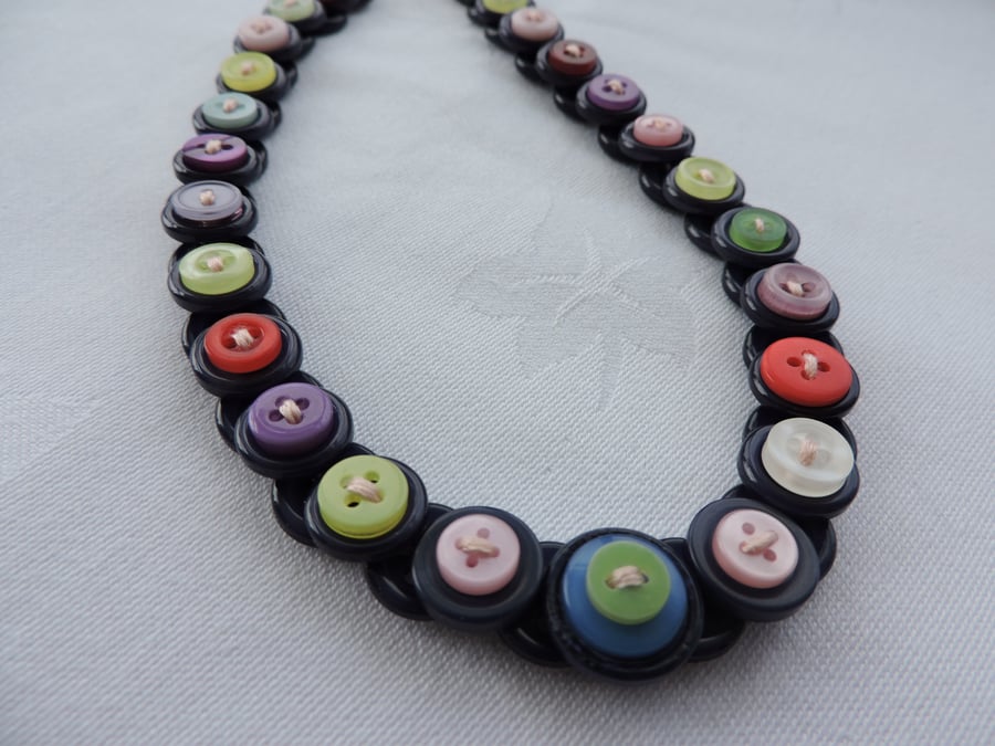 Button Necklace Black with Rainbow Colours