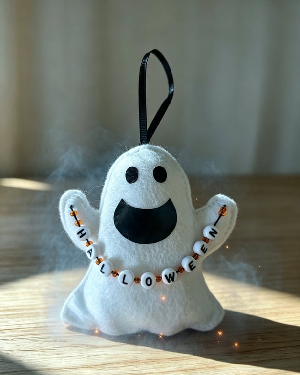 Handmade Felt Ghost HALLOWEEN Bead Decoration Cute Spooky Hanging Ornament