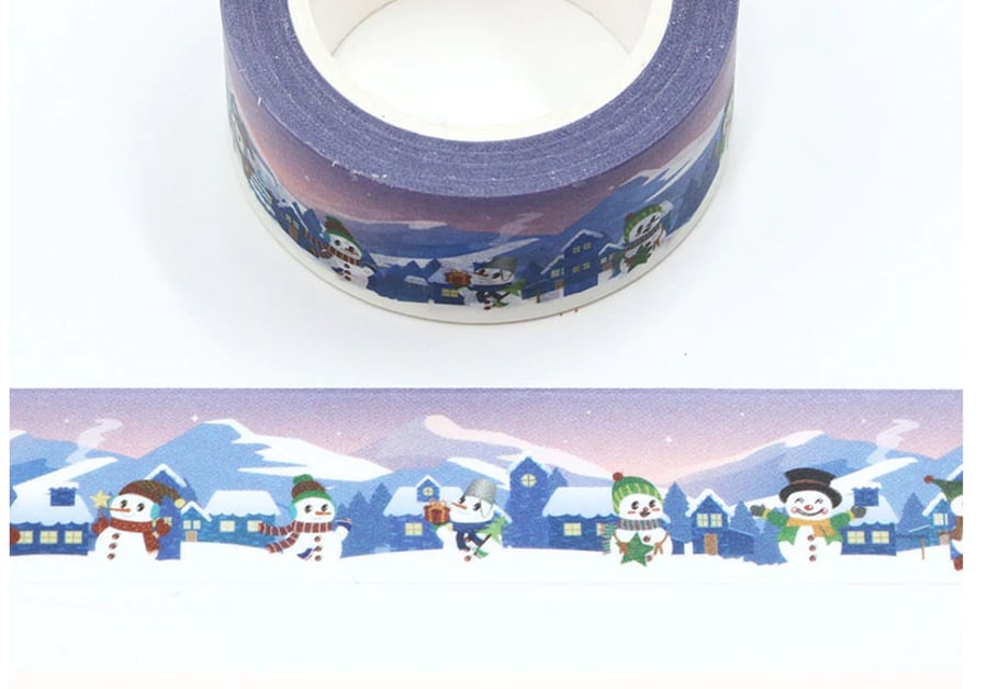 Snowman village 20mm Washi Tape, 10m, Decorative Tape, Cards, Journal,
