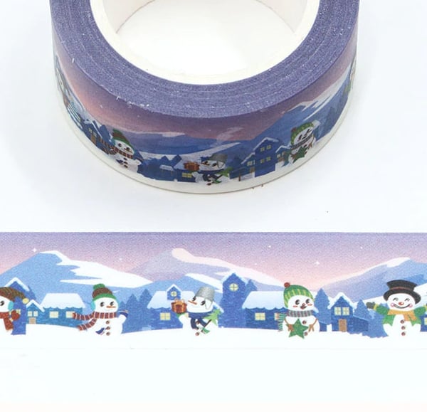 Snowman village 20mm Washi Tape, 10m, Decorative Tape, Cards, Journal,