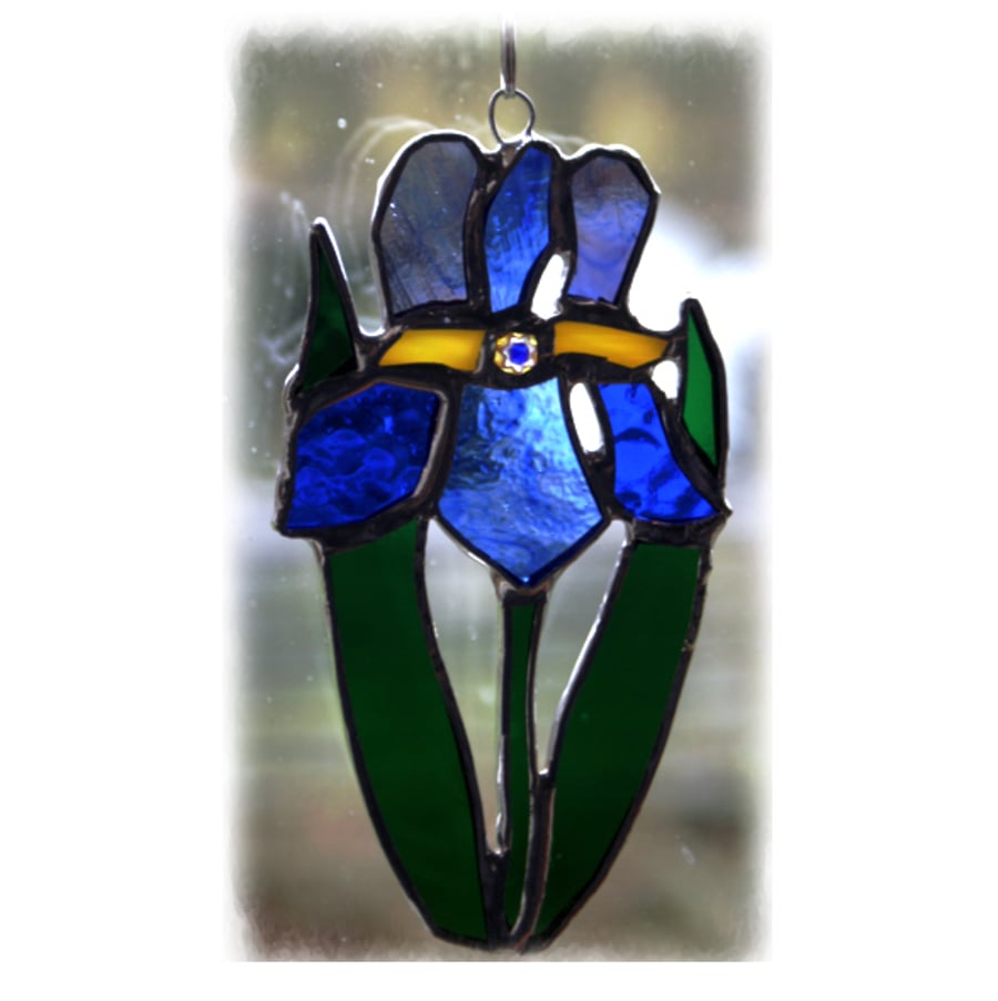  SOLD Iris Suncatcher Stained Glass Blue Flower
