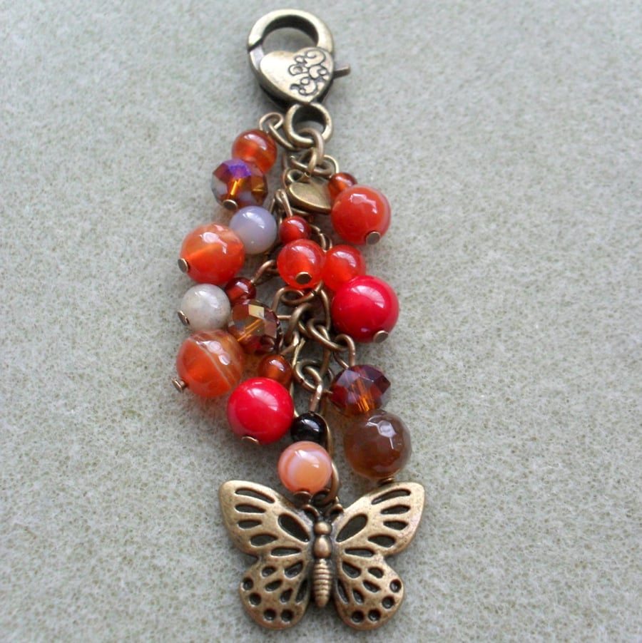 Bronze Tone Butterfly Bag Charm Autumn Colours