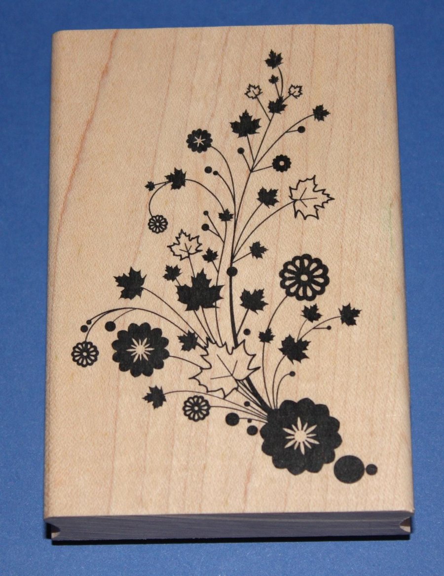 Inkadinkado Autumn Floral Trail Rubber Stamp (98703P) Wooden Mounted