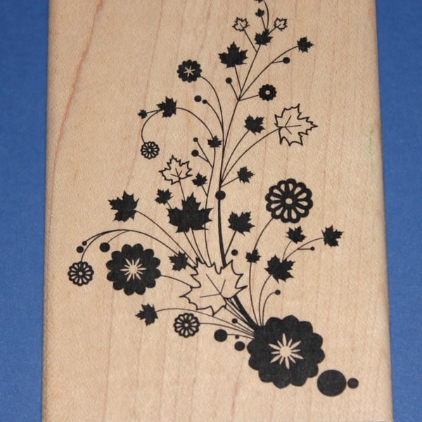 Inkadinkado Autumn Floral Trail Rubber Stamp (98703P) Wooden Mounted