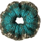 Hand Knitted Hair Scrunchie Bobble Bun Topper Handmade Accessories Teal Green