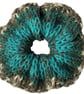 Hand Knitted Hair Scrunchie Bobble Bun Topper Handmade Accessories Teal Green
