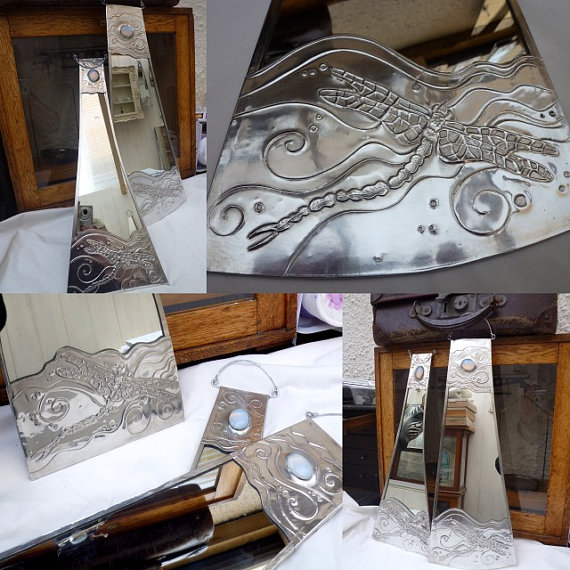 Dragonfly mirror. Graceful Art Nouveau style hanging mirror. 