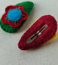 Set of 2 Felt Flower Hair Clips, Red and Yellow Floral Hair Clips, Handmade Gift - Image 4