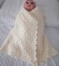 Hand Crochet Cream Baby Blanket Shawl In A Shell Pattern (J172) - Image 2