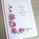 95th birthday card, personalised, handmade with quilled lilac flowers