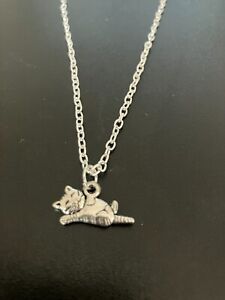 lucky cat pendant necklace silver plated 18"" chain silver charm