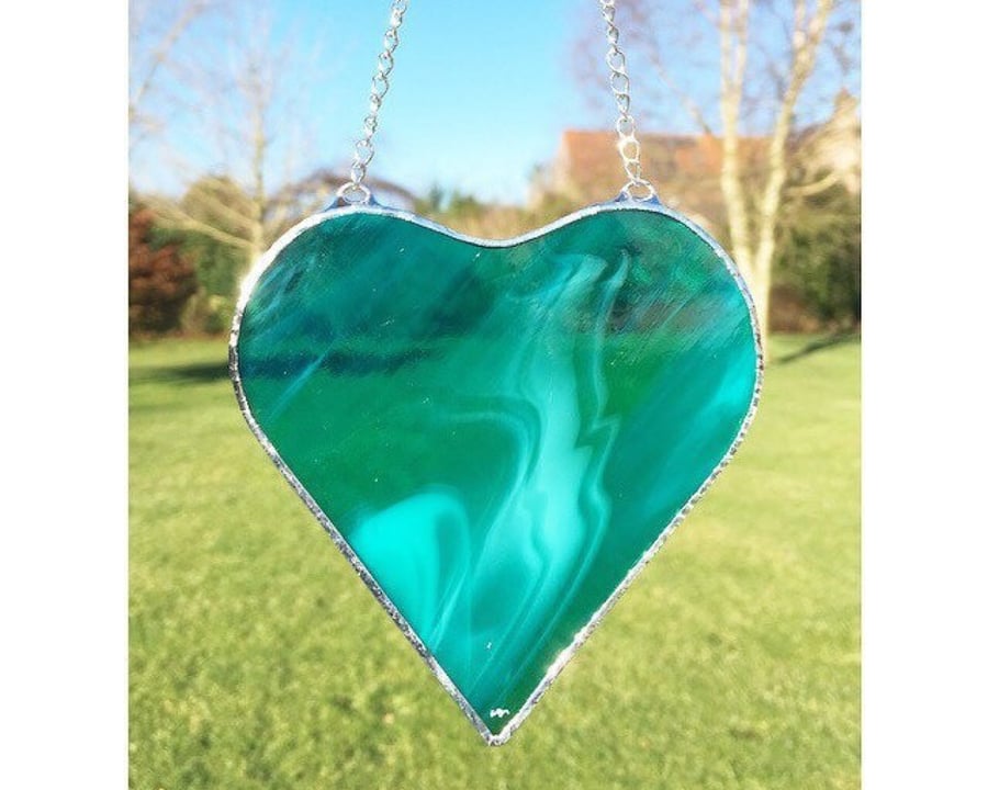 Stained glass emerald green heart