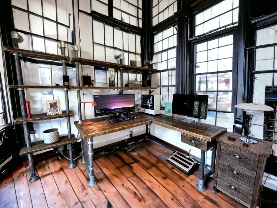 Integrated Office Desk with Hanging Drawer, Custom Made,Reclaimed Scaffold Board
