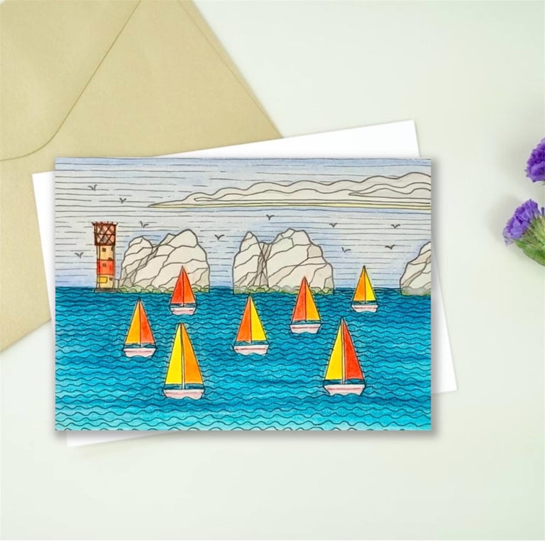Boat Race at The Needles, original Isle of Wight Greetings Card